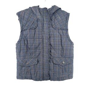 Vintage Aeropostale Womens Quilted Vest XL Gray Plaid Faux Fur Trim Y2K Coquette
